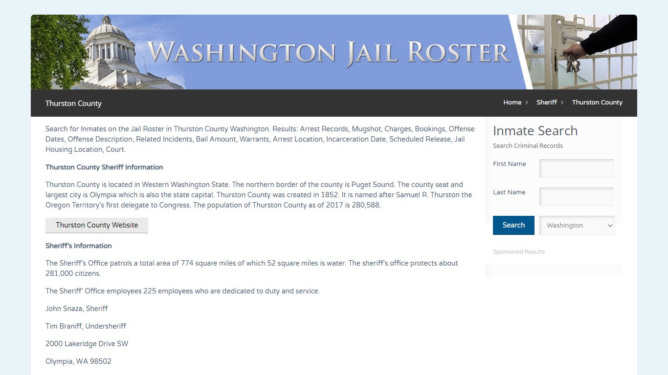 Thurston County | Jail Roster Search