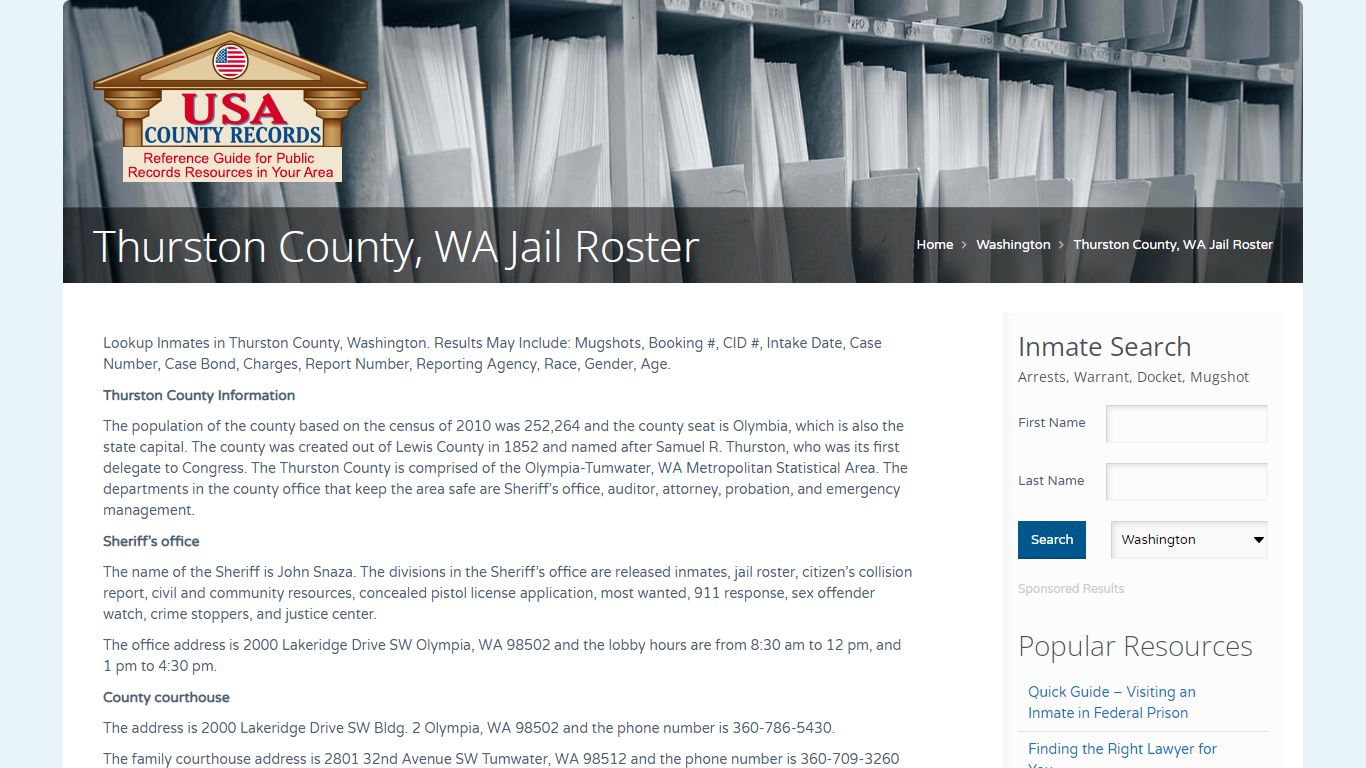 Thurston County, WA Jail Roster | Name Search