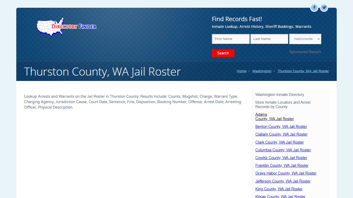 Thurston County, WA Jail Roster | People Lookup